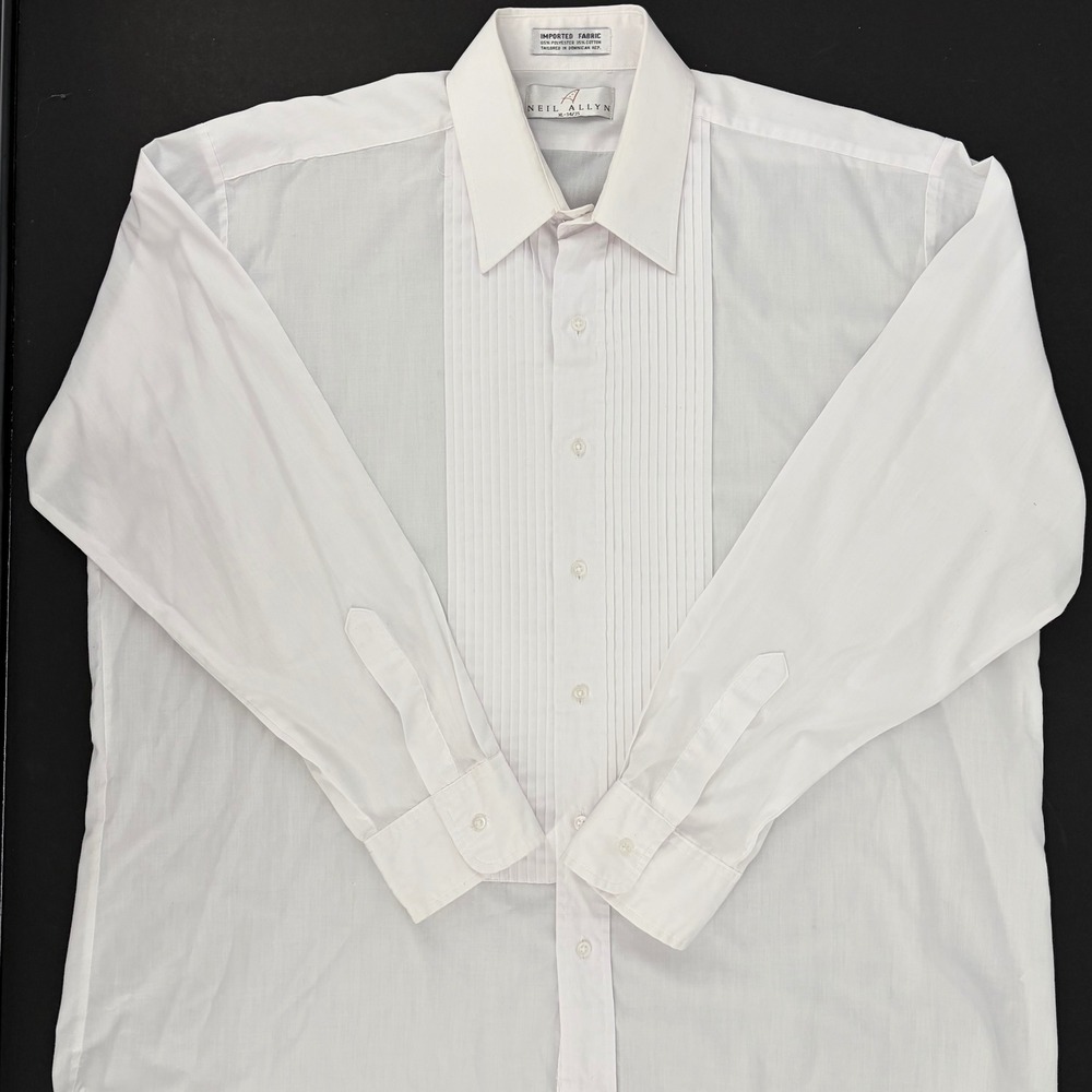 Neil Allyn Tuxedo Shirt Pleated Bib Lay Down Collar Formal White XL 34/35